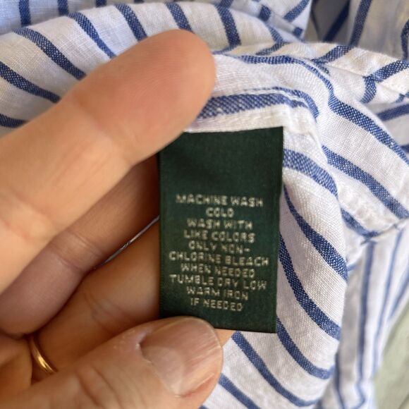 Lauren Ralph Lauren Womens Linen Button Up Shirt Plus Size 3X Striped Nautical - Picture 10 of 11